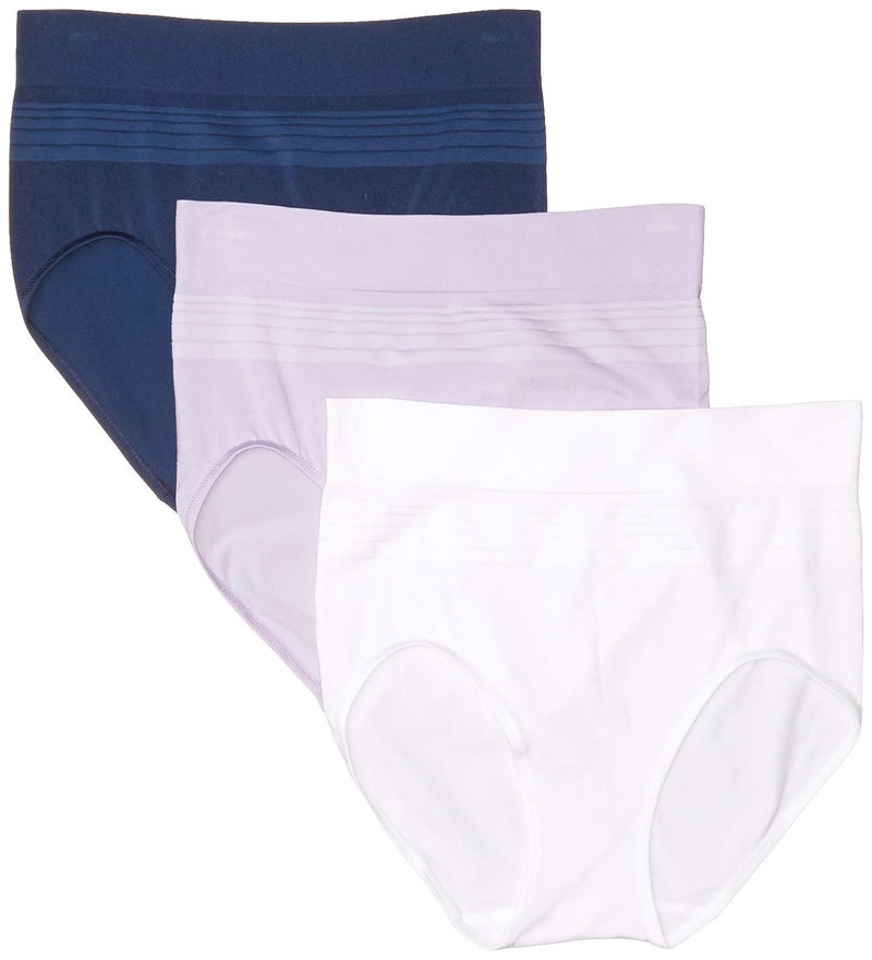 Warner's womens Blissful Benefits By Warner's Seamless Brief Panty 3 Pack Underwear, Lavender Macaron/White/Navy Ink, X-Large US - Image 1